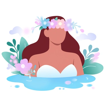 A naiade wearing a crown made of vibrant wildflowers as she smiles peacefully