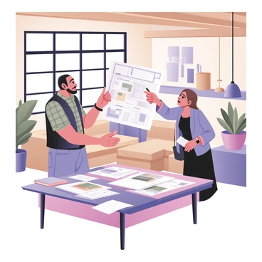A contractor working with an interior designer in a modern loft