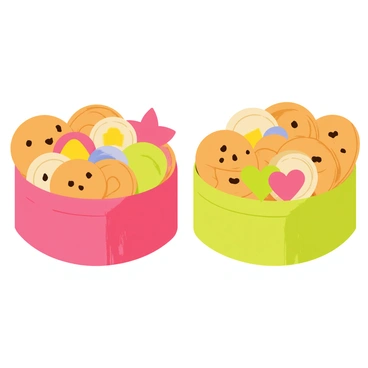 Two tins placed side by side, each filled with cookies of various shapes. The first tin contains round cookies, star-shaped cookies, and heart-shaped cookies, all arranged in neat layers. The second tin features square cookies, triangle-shaped cookies, and oval cookies, also organized in a similar layered fashion. The arrangement of cookies in both tins follows an equivalent ratio, showcasing a harmonious distribution of the different shapes. The tins are colored in vibrant shades, enhancing the visual appeal of the cookie assortment.