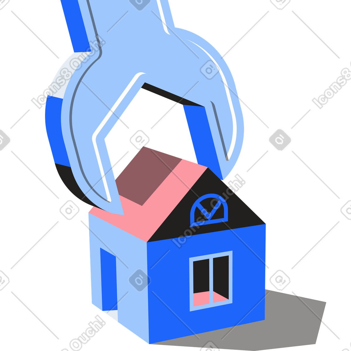 Editorial スタイルの House and wrench のイラストをPNG、SVG形式でダウンロード