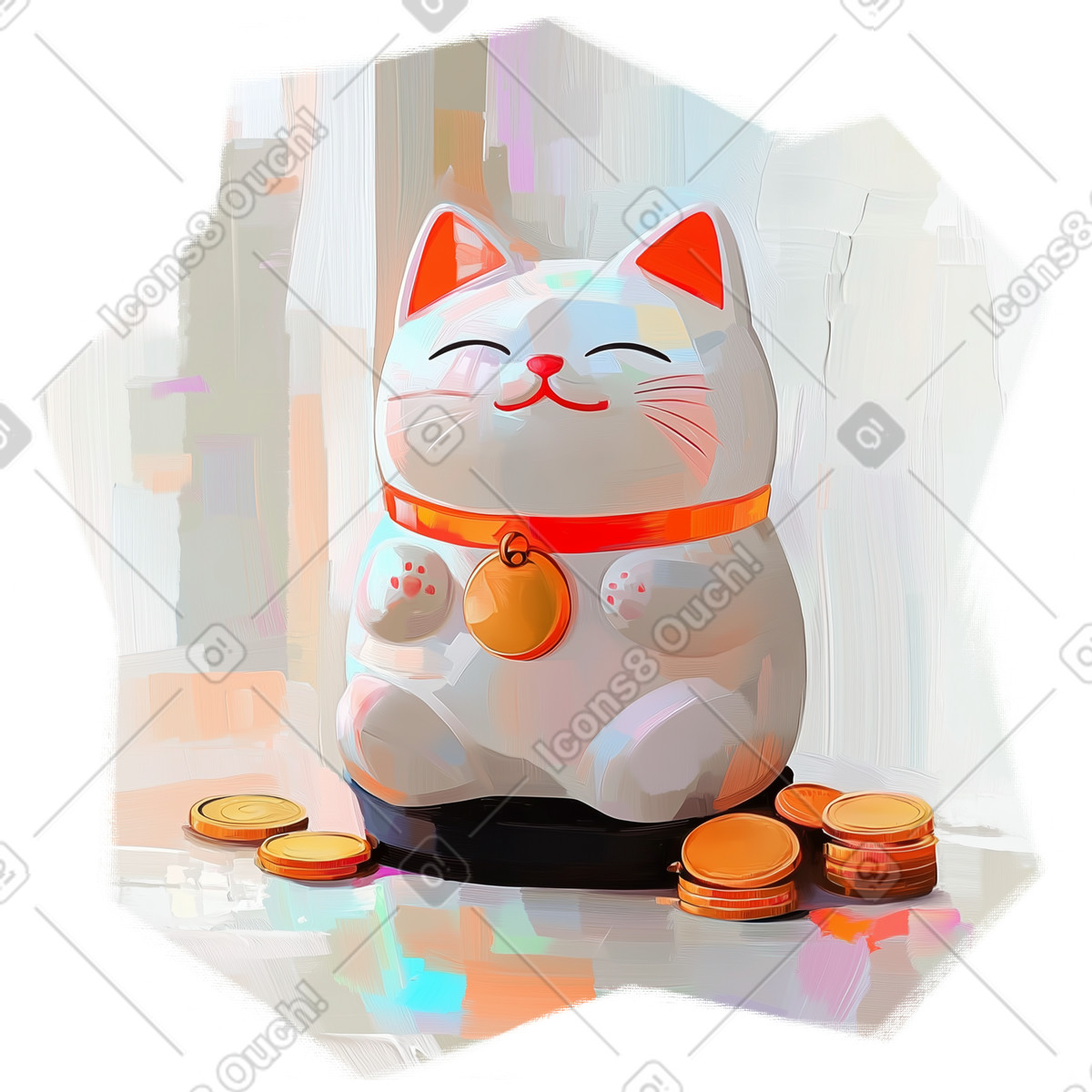Dipinto ad olio di maneki neko salvadanaio per monete illustrazione in stile Pictorial scarica in PNG, SVG