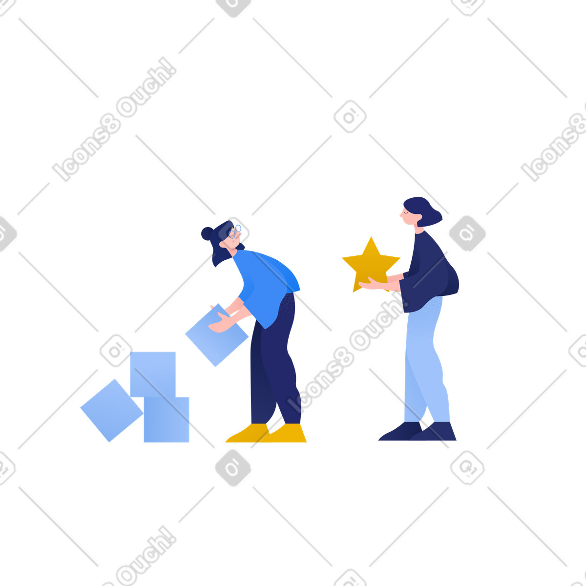 Donne che costruiscono figure illustrazione in stile Clip scarica in PNG, SVG