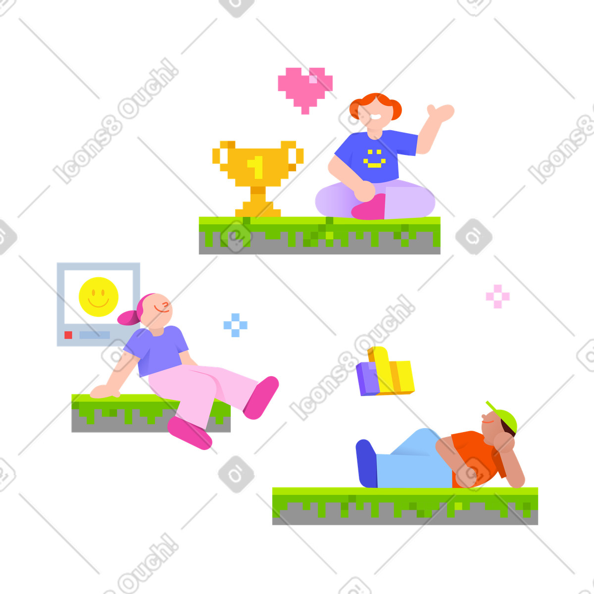 Personen werden in der rangliste sozialen medien eingestuft-Illustration im 8bit-Stil als Download PNG, SVG