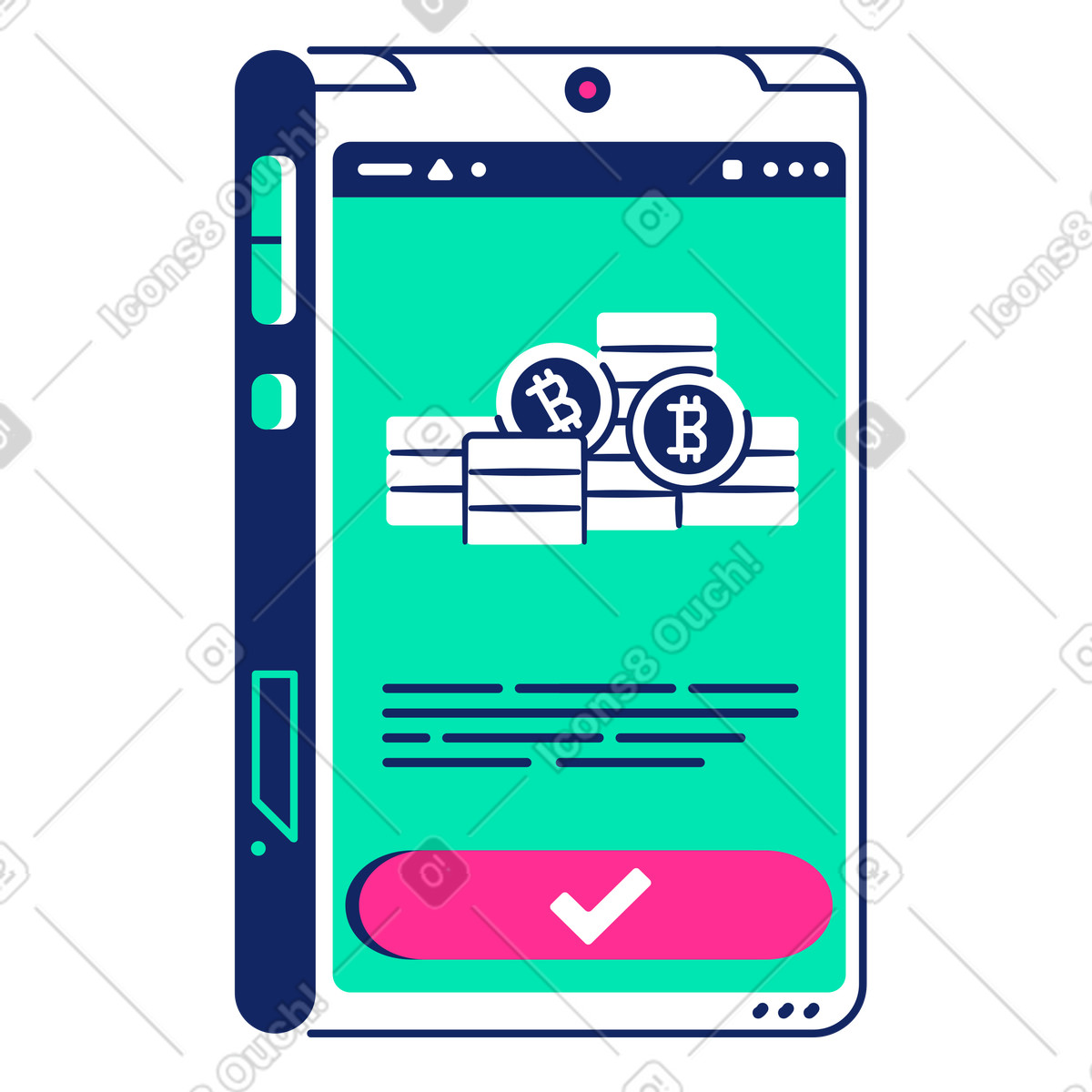 Erfolgreiche bitcoin-zahlung am handy-Illustration im Cyborg-Stil als Download in PNG, SVG