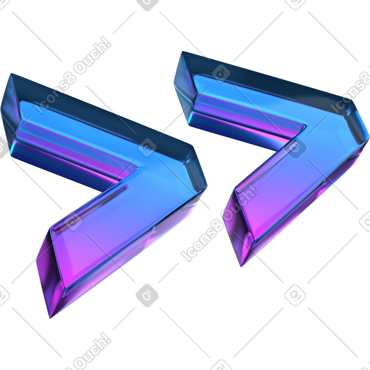 Ilustración Guillemets apuntando hacia la derecha de vidrio degradado en estilo 3D Glassy a descargar en PNG y SVG