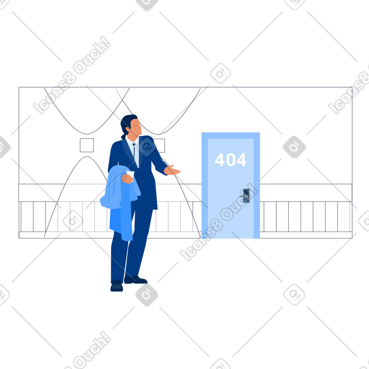 Urban 스타일의 Confused office worker looking for exit, 404 not found error page concept 일러스트레이션 PNG, SVG 다운로드