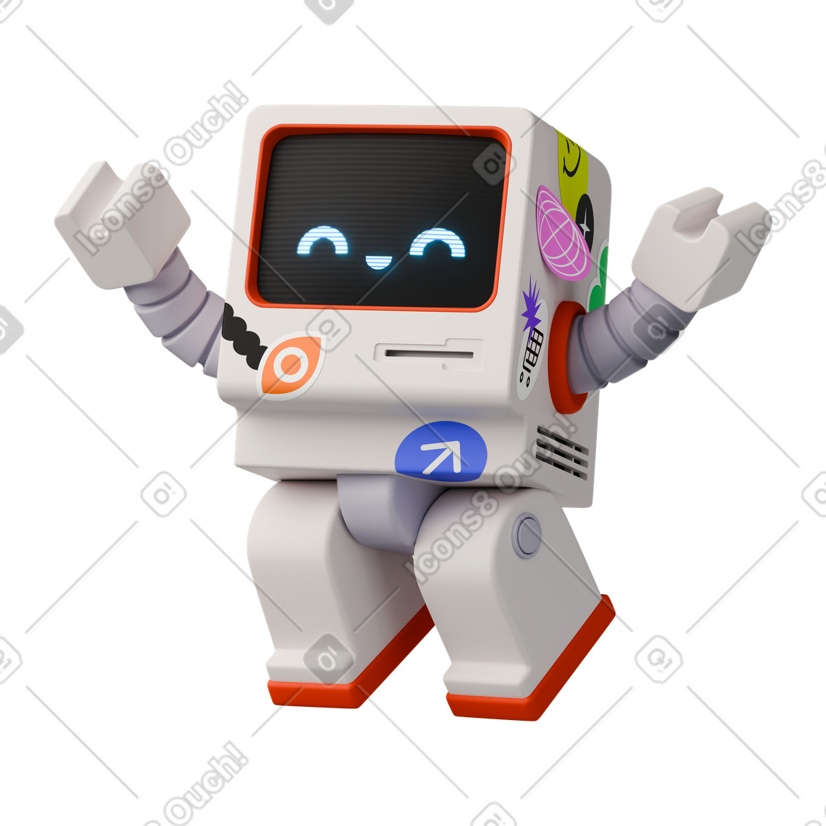 Artificial intelligence Stickle スタイルの 3D happy robot assistant のイラストを ...