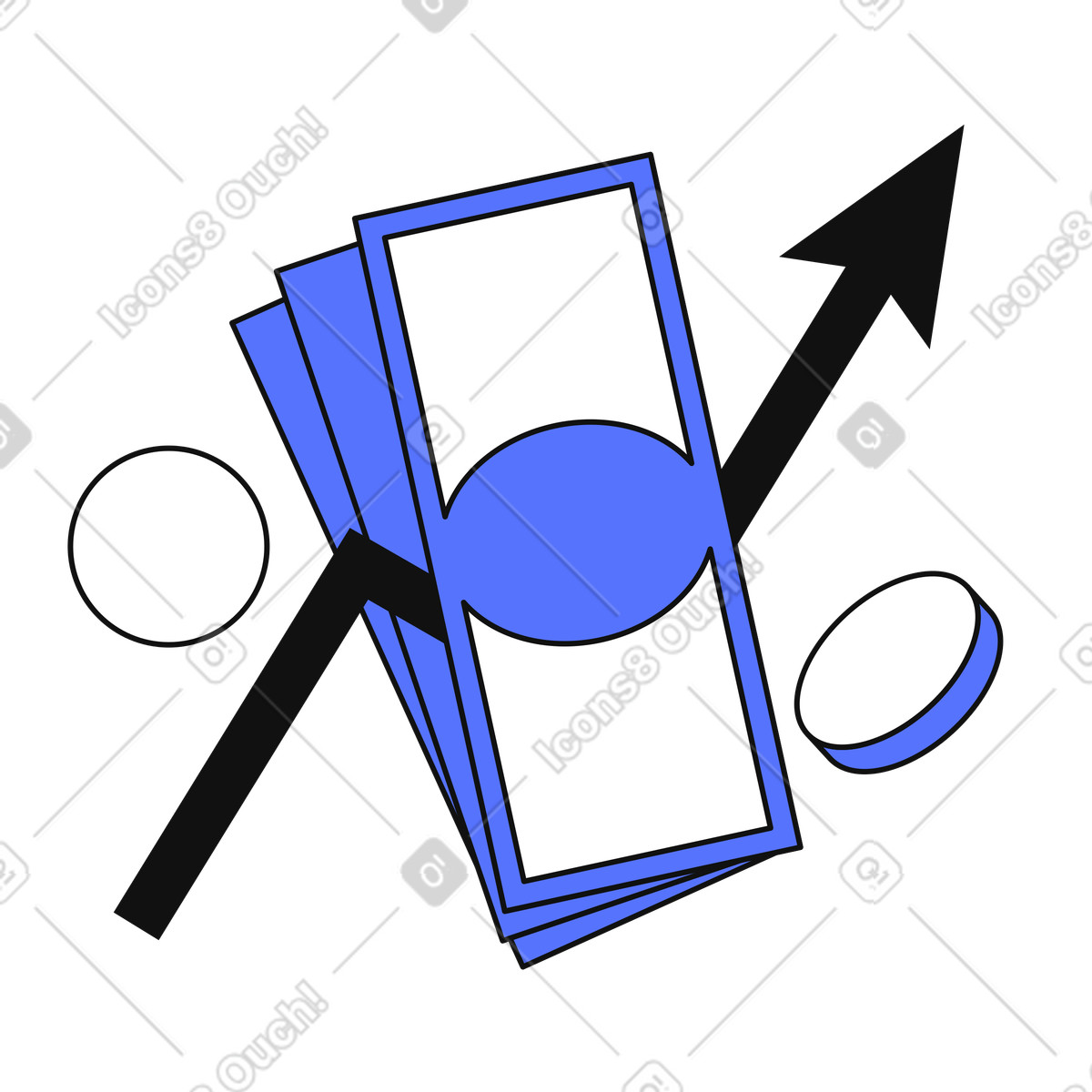 Ilustração de Finance success depicted by upward trend arrow and cash banknotes em no estilo Main para baixar em PNG, SVG
