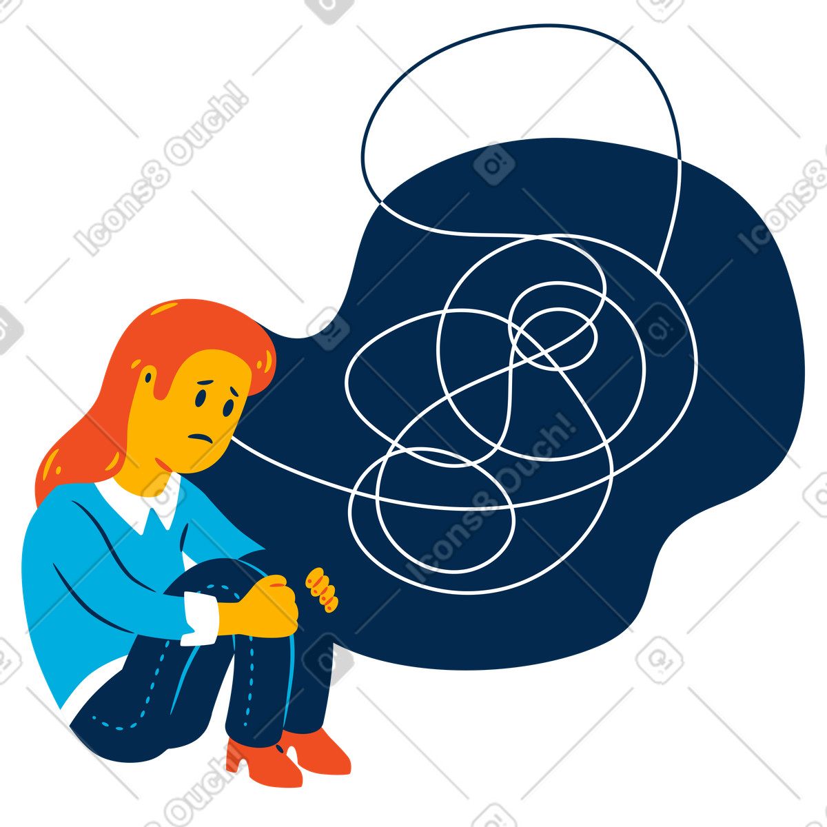 Donna che lotta con problemi mentali illustrazione in stile Flame scarica in PNG, SVG