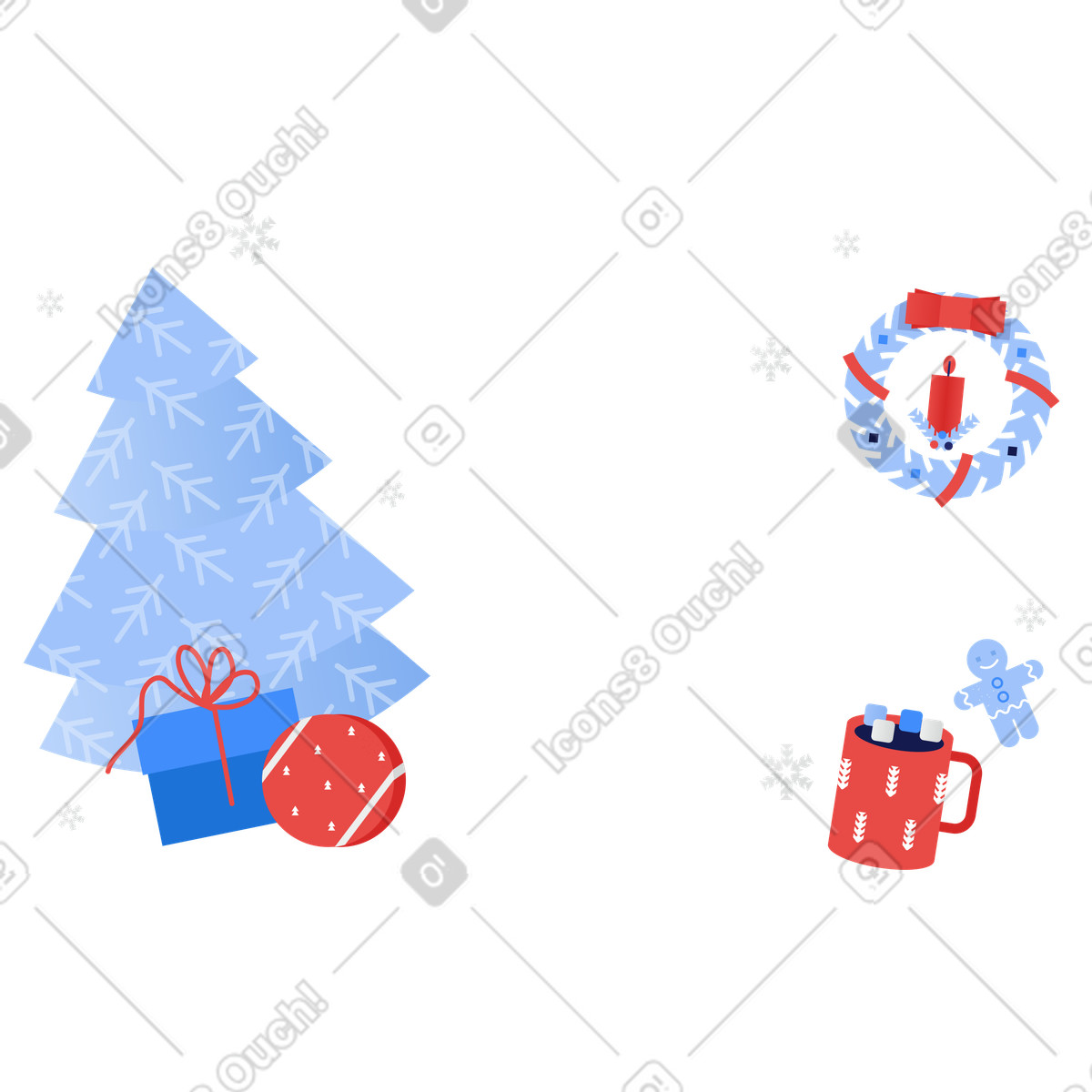 Christmas background with tree and gifts decoration illustration in Clip style download in PNG, SVG