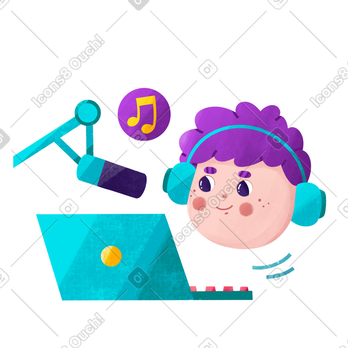 Bonbon スタイルの Broadcaster in headphones at studio setup, Podcast or radio broadcasting のイラストをPNG、SVG形式でダウンロード