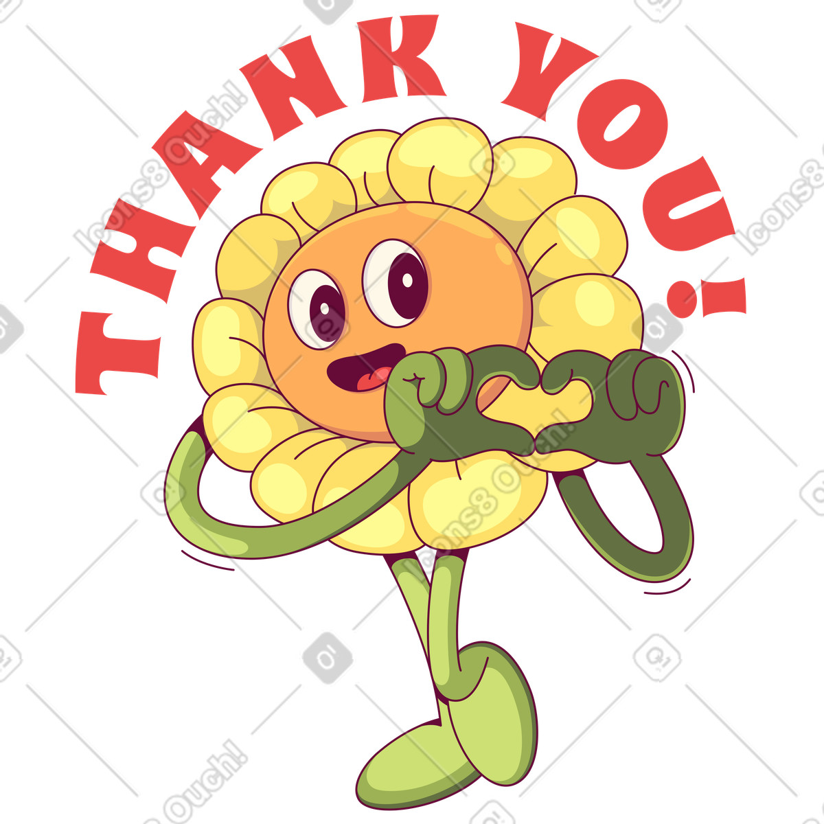Illustration Smiling flower forming heart with hands, Gratitude and appreciation dans le style Handy à télécharger aux formats PNG, SVG