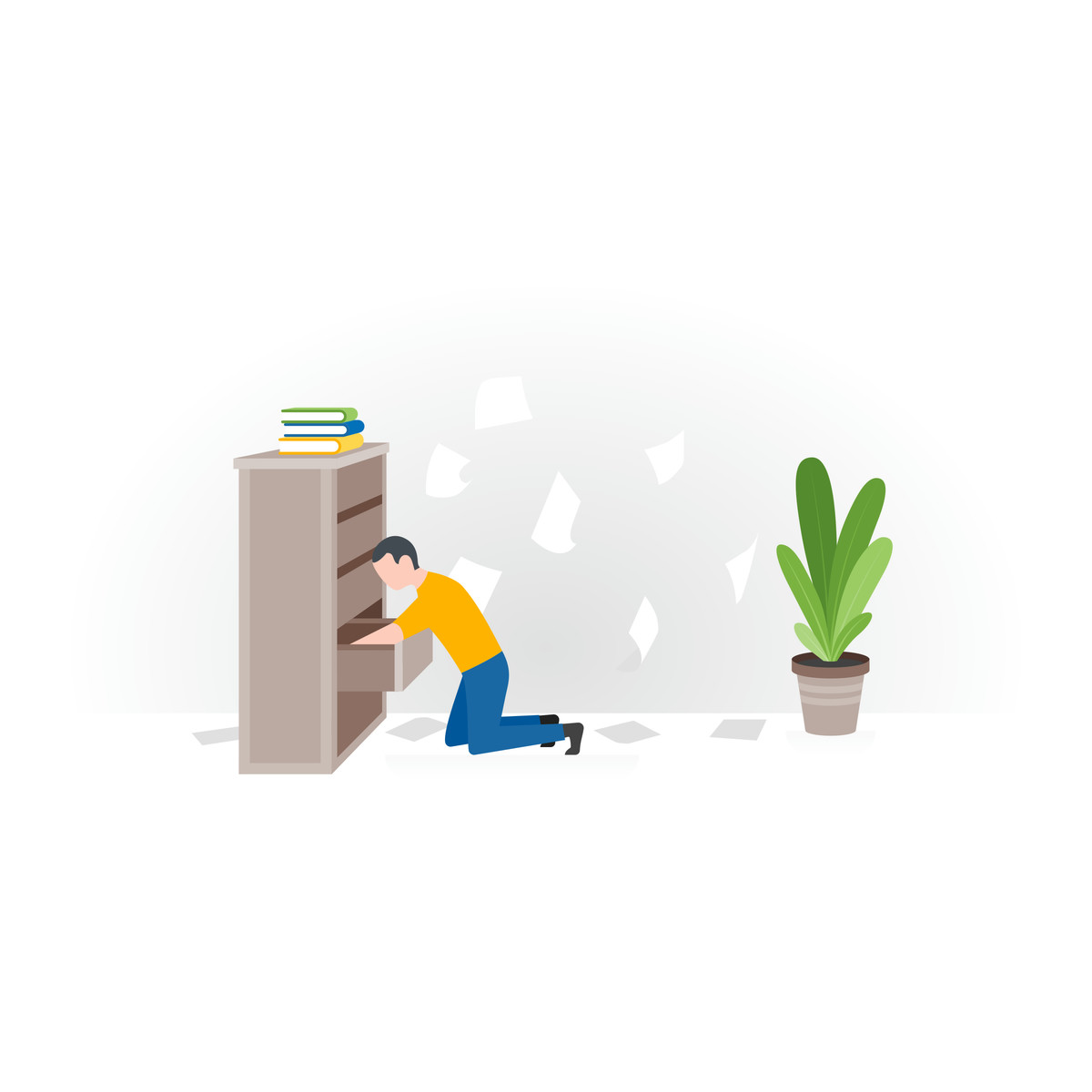 Ilustração de Man looking for something in chest of drawers em no estilo Fogg para baixar em PNG, SVG