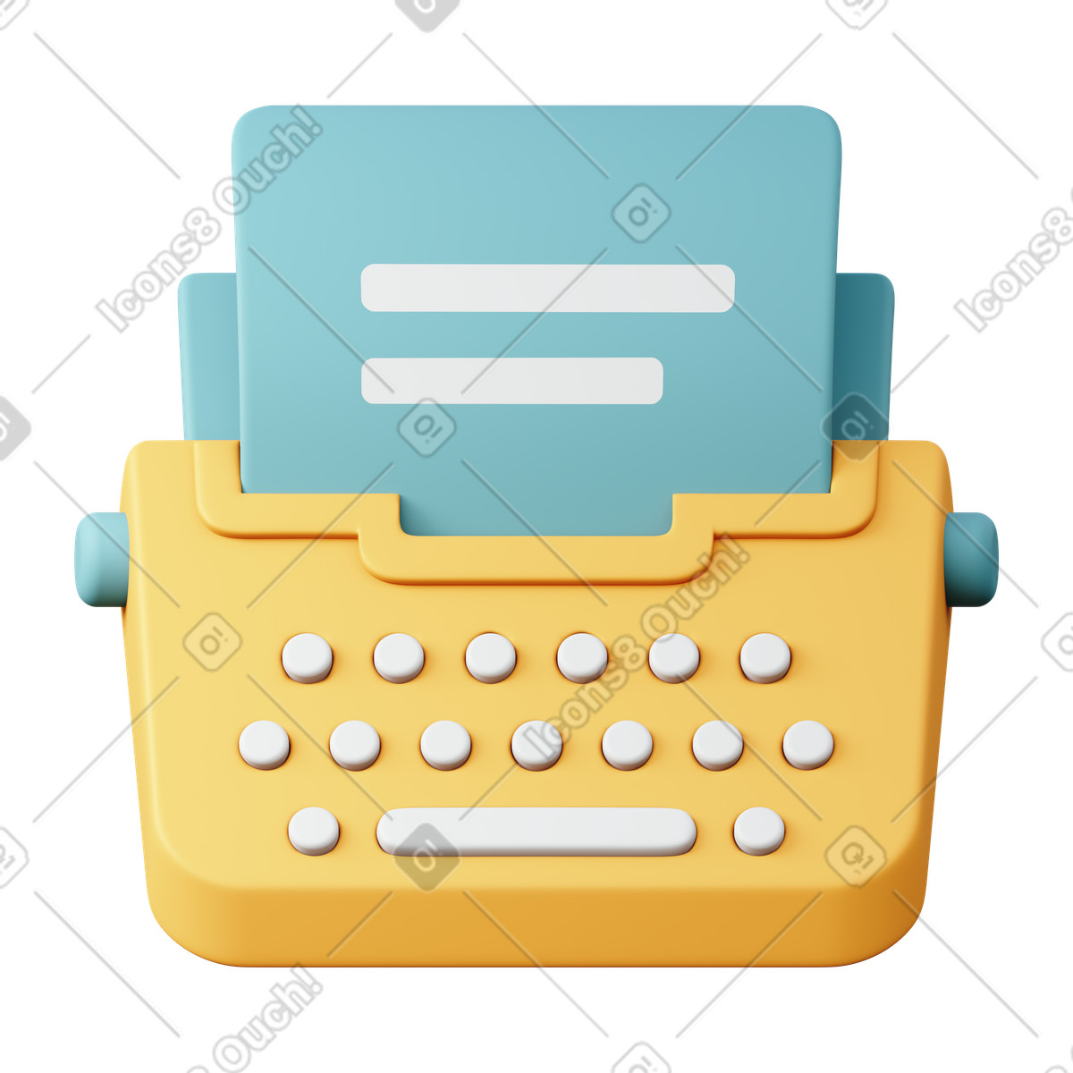 3D Sugary スタイルの Typewriter with paper のイラストをPNG、SVG形式でダウンロード