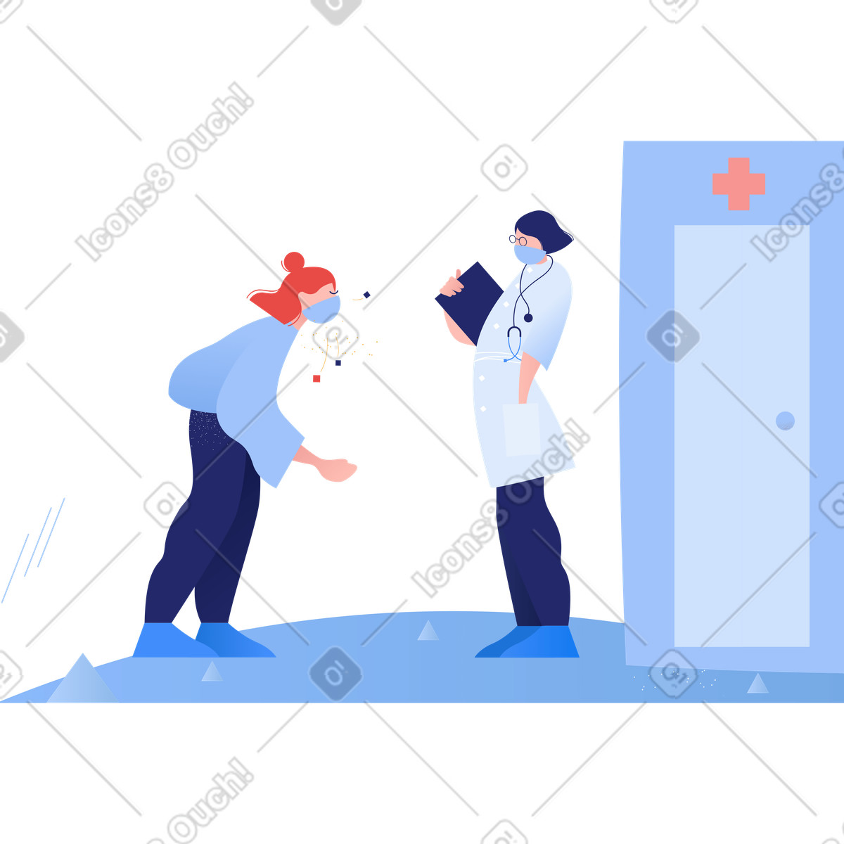 Illustration Patient venant au cabinet du médecin dans le style Clip à télécharger aux formats PNG, SVG