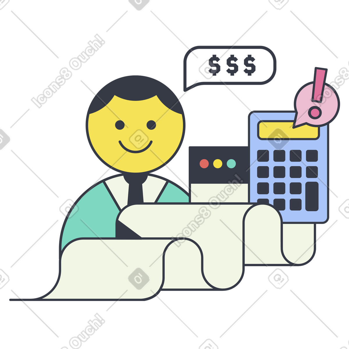 Ilustración Empresario, calculadora y navegador. en estilo Abstract a descargar en PNG SVG