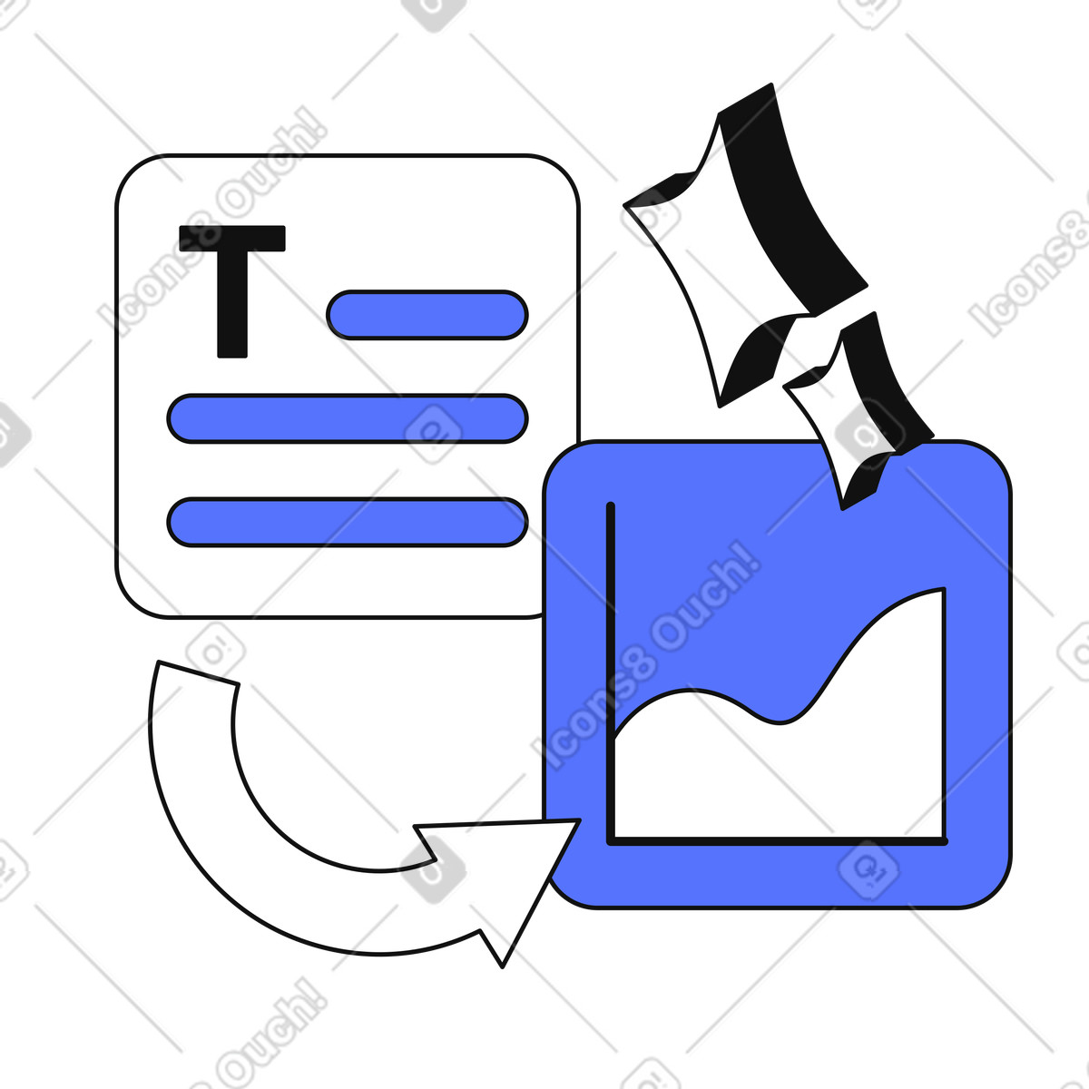 下载 Main 风格的 Data transformation turning text documents into visual analytics dashboard insights 插画，支持 PNG、SVG 格式