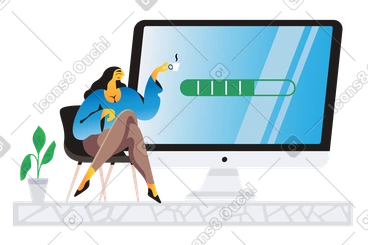 Woman waiting for download PNG, SVG