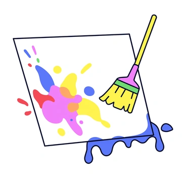 A mop creating colorful art by sweeping paint across a canvas