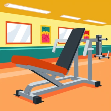 An old-school leg extension machine made of steel with a padded seat and adjustable leg support is positioned in the center of a classic gym. The machine has visible wear and tear, showcasing its age, with polished chrome accents. The gym features wooden floors that shine under warm overhead lights, and the surrounding area includes vintage weightlifting equipment and mirrors reflecting the scene. The walls are adorned with motivational fitness posters, creating an inviting atmosphere for workout enthusiasts.