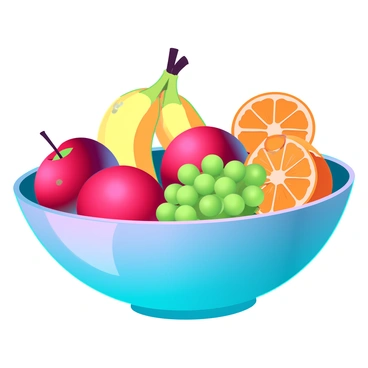 A large bowl made of glossy ceramic, filled to the brim with an assortment of brightly colored fruits. There are vivid red apples with a shiny surface, sun-yellow bananas with a few brown spots, and vibrant green grapes clustered together. Juicy oranges are scattered throughout, their zesty texture apparent. The arrangement showcases the fruits in a way that emphasizes their rich colors and textures, creating a striking visual impact. Each fruit stands out against the contrasting background, enhancing the overall vibrant appeal of the scene.