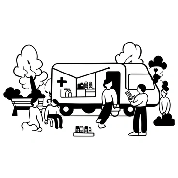 A mobile blood donation unit parked in a community square