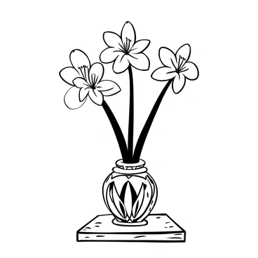 An elegant arrangement of "gladiolus flowers" in a "crystal vase" positioned prominently on a "wooden table." The flowers display tall stalks adorned with multiple blooms, their petals forming graceful shapes. The crystal vase is intricately designed, featuring geometric patterns that reflect light. The wooden table has a polished surface that showcases its rich texture and grain pattern, providing a warm contrast to the elegant display of flowers.