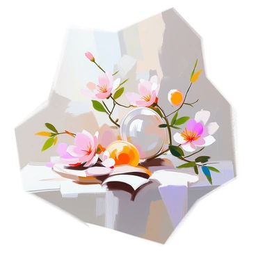 A composition showcasing flowing lines that intertwine elegantly, creating a sense of movement. The design is adorned with intricate floral motifs, including stylized blossoms, leaves, and vines that stretch across the canvas. Soft curves and organic shapes dominate the scene, emphasizing the natural beauty of the flora. The color palette includes gentle pastels and muted tones, enhancing the overall harmony of the design. The arrangement is balanced, drawing the viewer's eye throughout the image.
