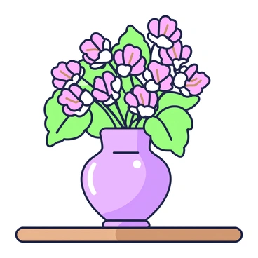 A porcelain vase with a detailed cyclamen design is placed on a wooden table. The vase features a smooth surface with delicate curves and a flared rim. It is filled with fresh flowers, including vibrant pink cyclamen blooms and green leaves that spill gently over the edges. The arrangement is lush, showcasing the intricate beauty of the flowers. The light reflects off the glossy finish of the vase, enhancing its elegance and craftsmanship.