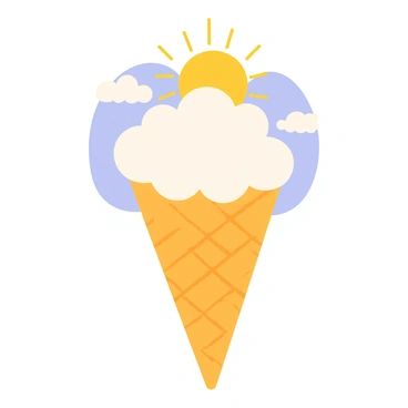 An ice cream cone with a fluffy cloud as the scoop under a sunny sky