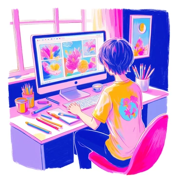 A person experimenting with different artistic filters on a photo to create unique illustrations