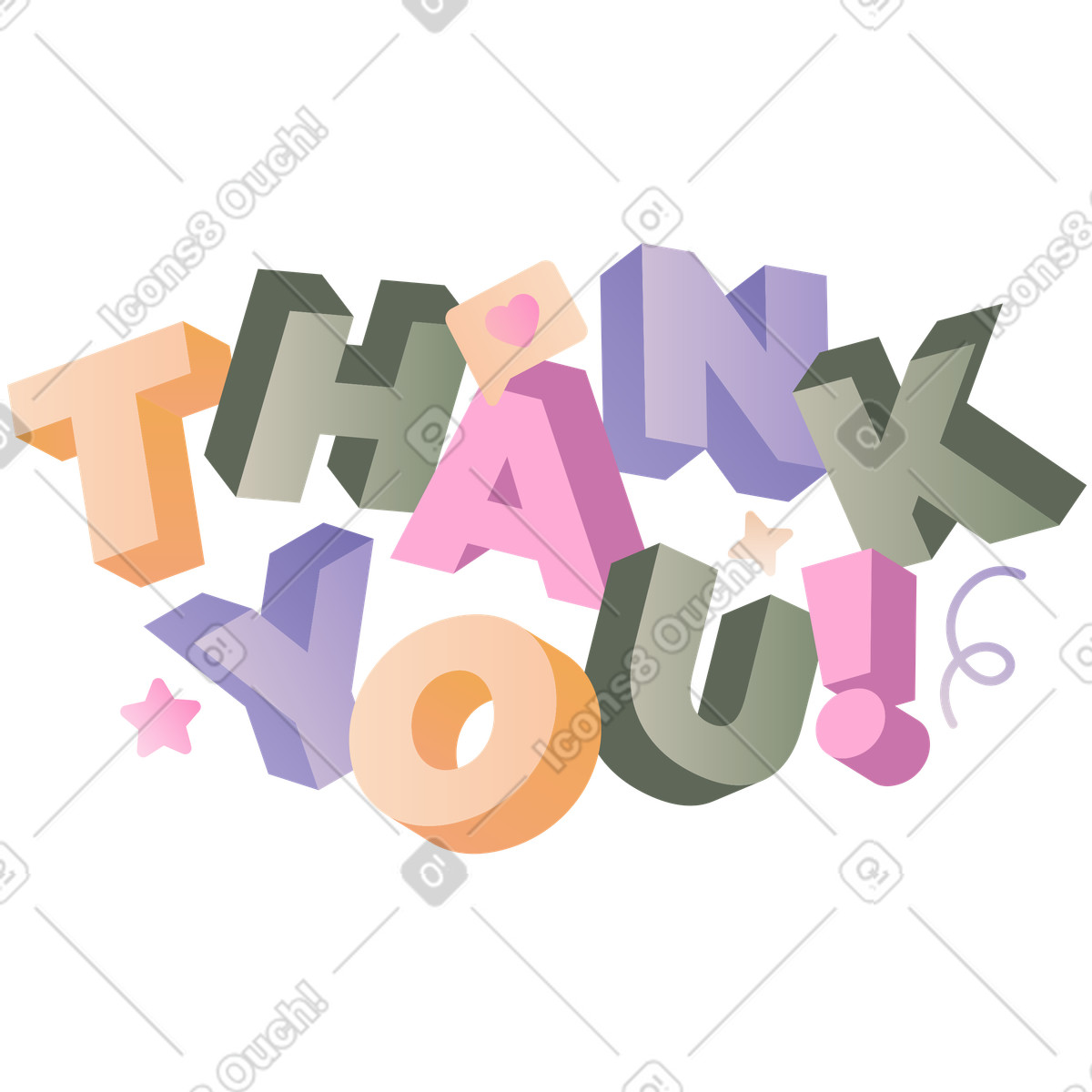 Lettering Thank You! with decorative elements text animated illustration in Coworking style download in GIF, Lottie (JSON), AE