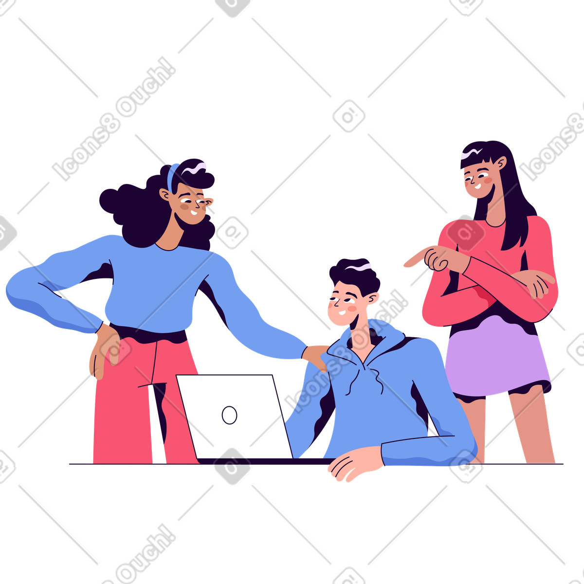 Colleghi che discutono di un progetto squadra su laptop illustrazione in stile Martina scarica in PNG, SVG