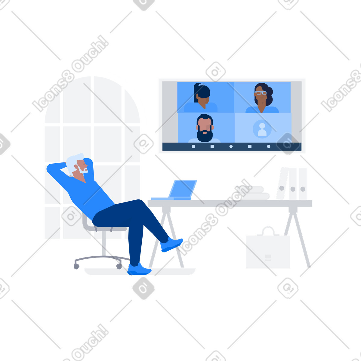 Ilustração de Homem em uma reunião zoom casa no estilo Urban para baixar PNG, SVG