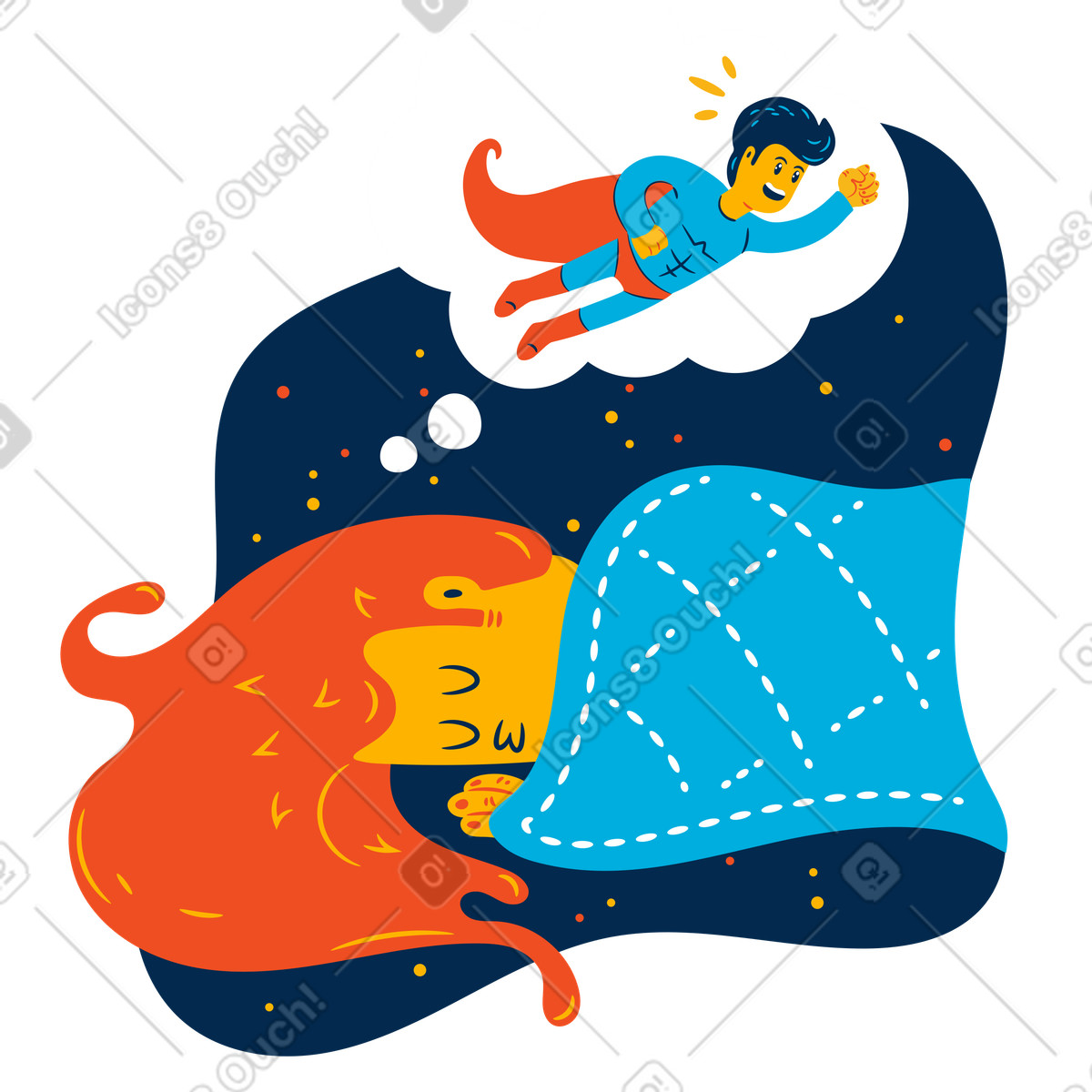 Woman dreaming of a superhero illustration in Flame style download in PNG, SVG