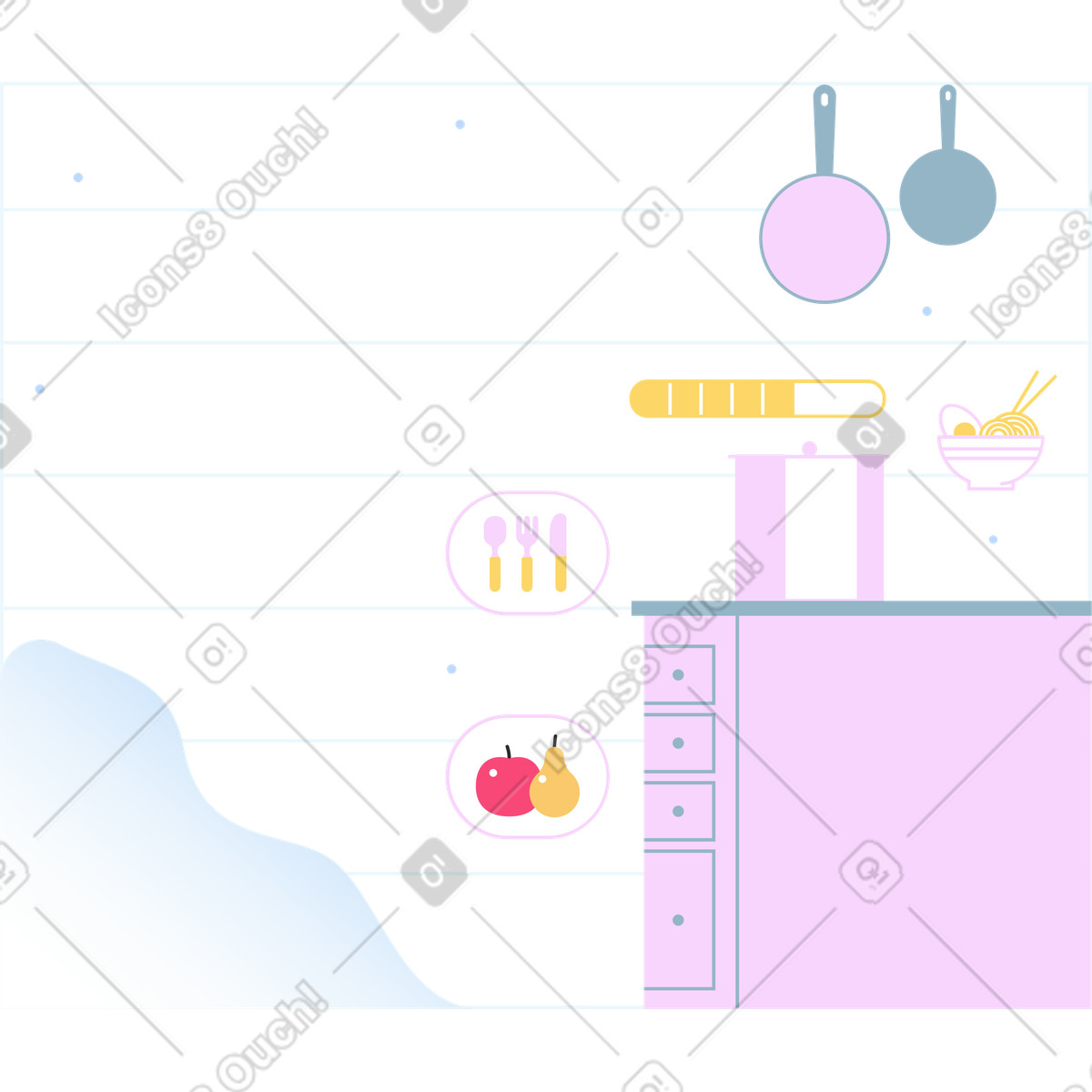 Kitchen background illustration featuring clipart vectors and graphics for your designs