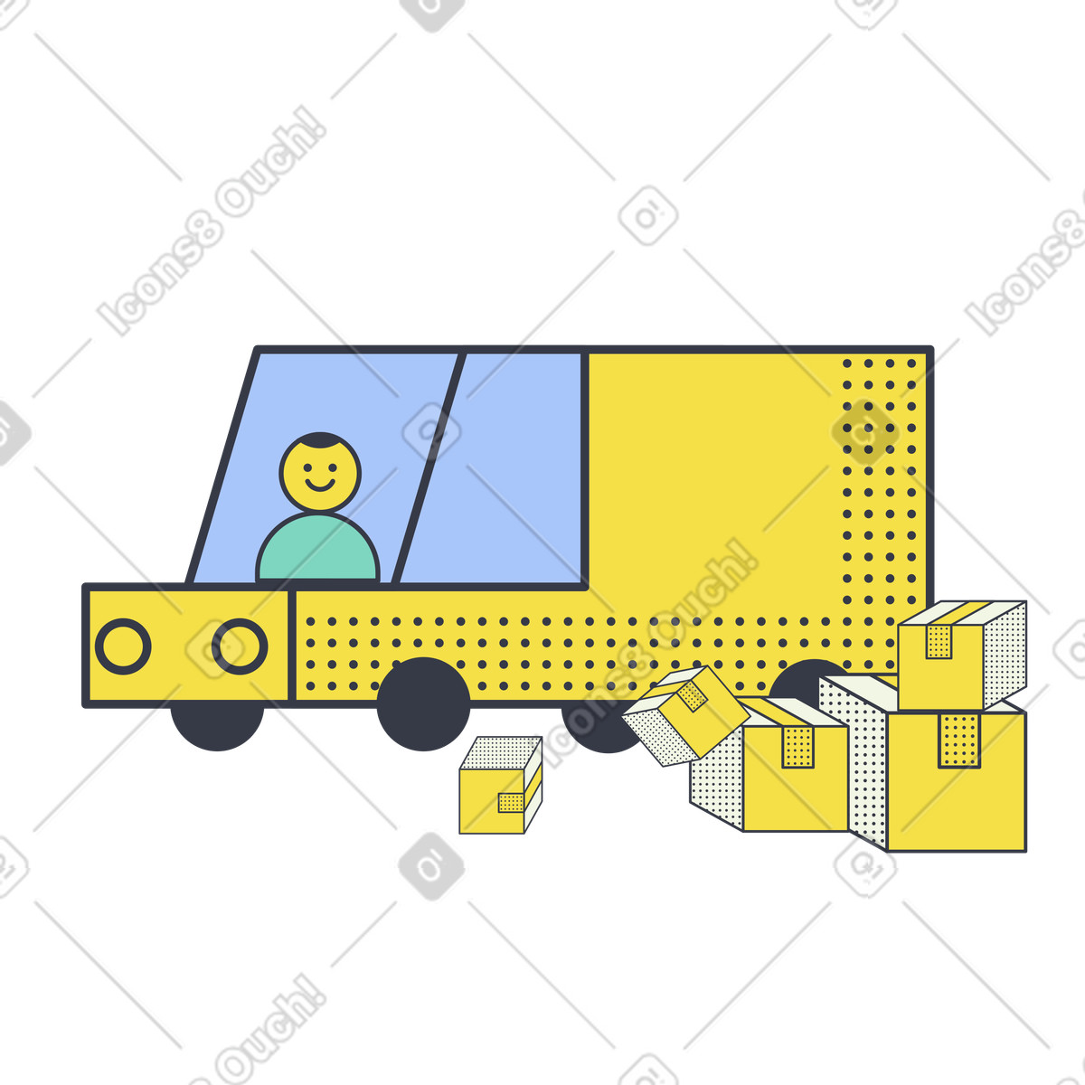 Ilustración Delivery truck unloading packages, Package distribution and shipping en estilo Abstract a descargar en PNG y SVG