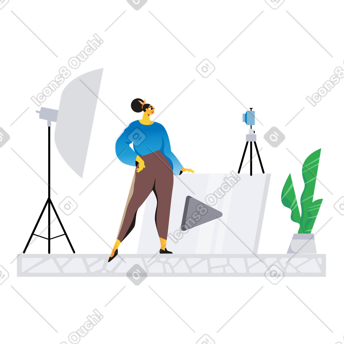 Illustration Une femme vlogue dans son studio photo à domicile le style Jaconda télécharger aux formats PNG, SVG