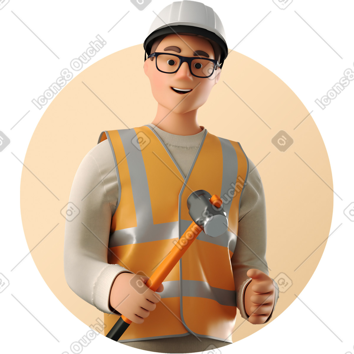 下载 3D Business 风格的 Male builder with sledgehammer 插画，支持 PNG、SVG 格式
