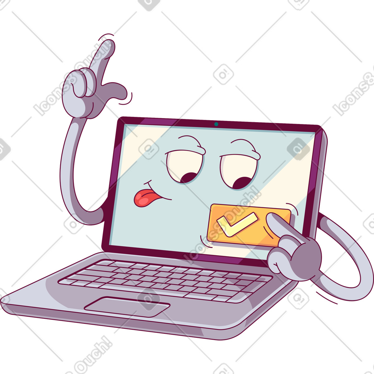 Laptop with checkmark button illustration in Handy style download in PNG, SVG