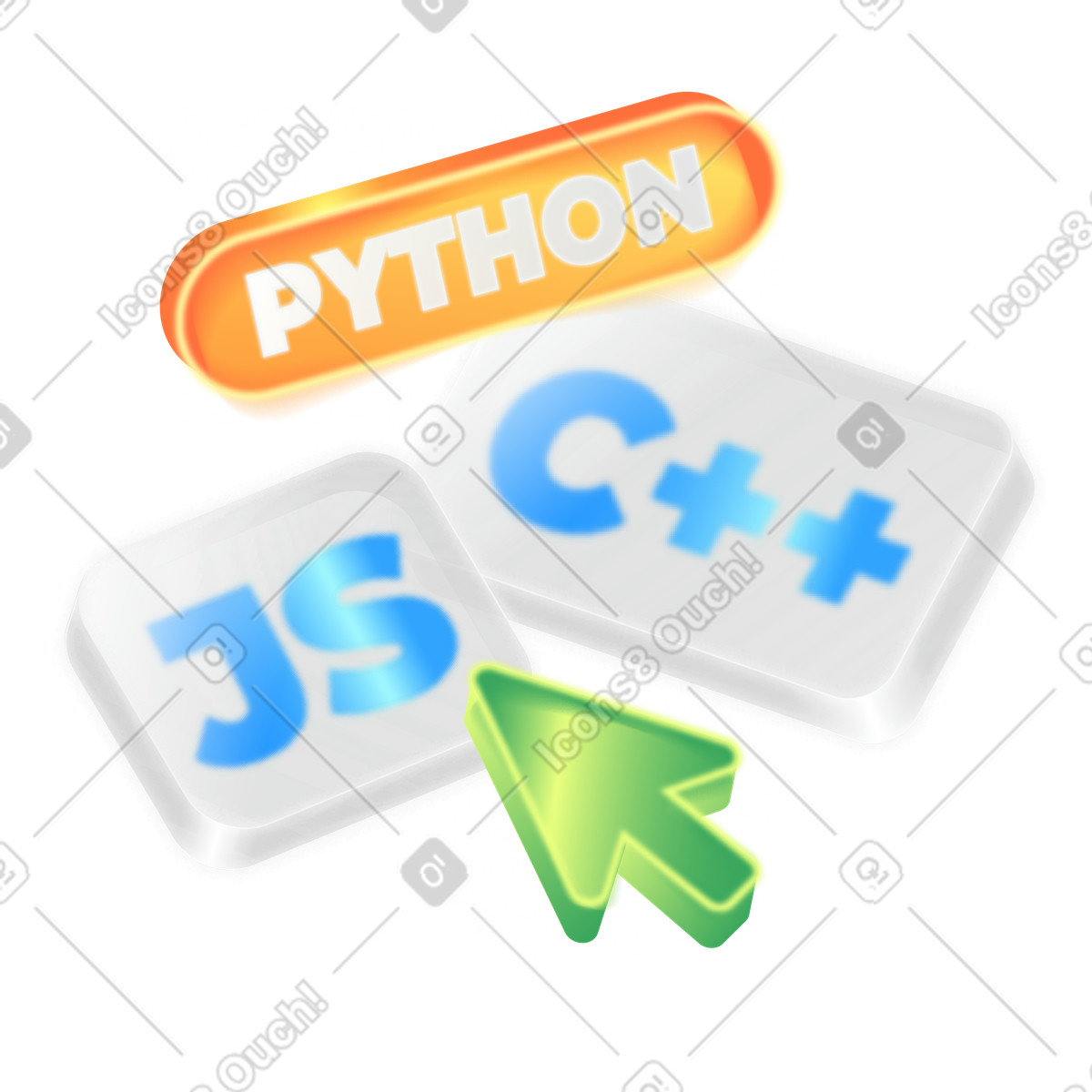Programming languages: Python, JS, C++ illustration in PNG, SVG