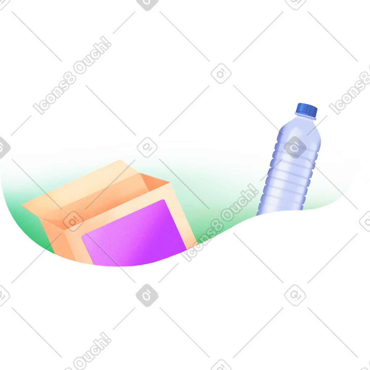 下载 Smart 风格的 绿色背景中的塑料瓶和一盒麦片 插画，支持 PNG、SVG 格式