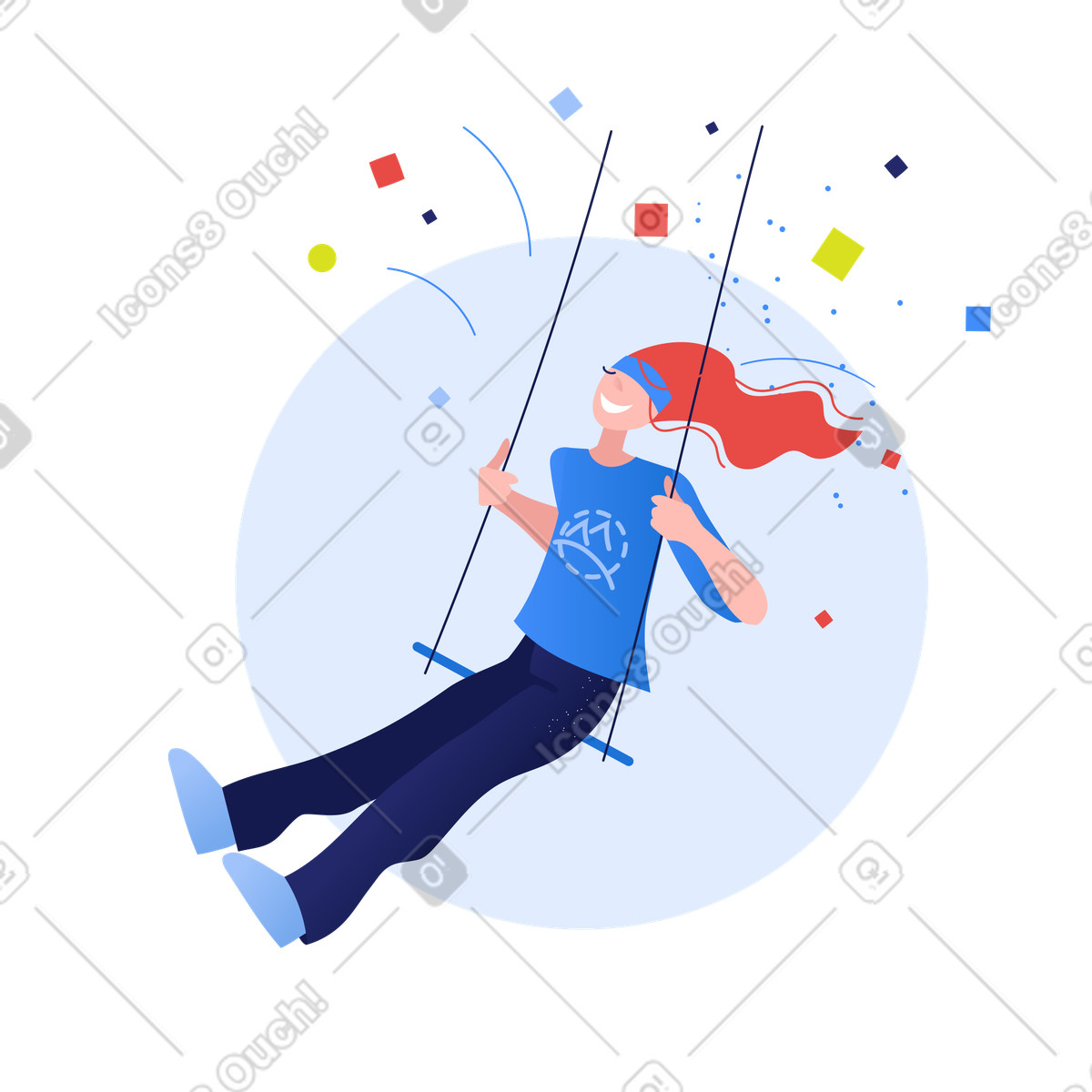 Illustration Heureuse jeune femme sur une balançoire dans le style Clip à télécharger aux formats PNG, SVG
