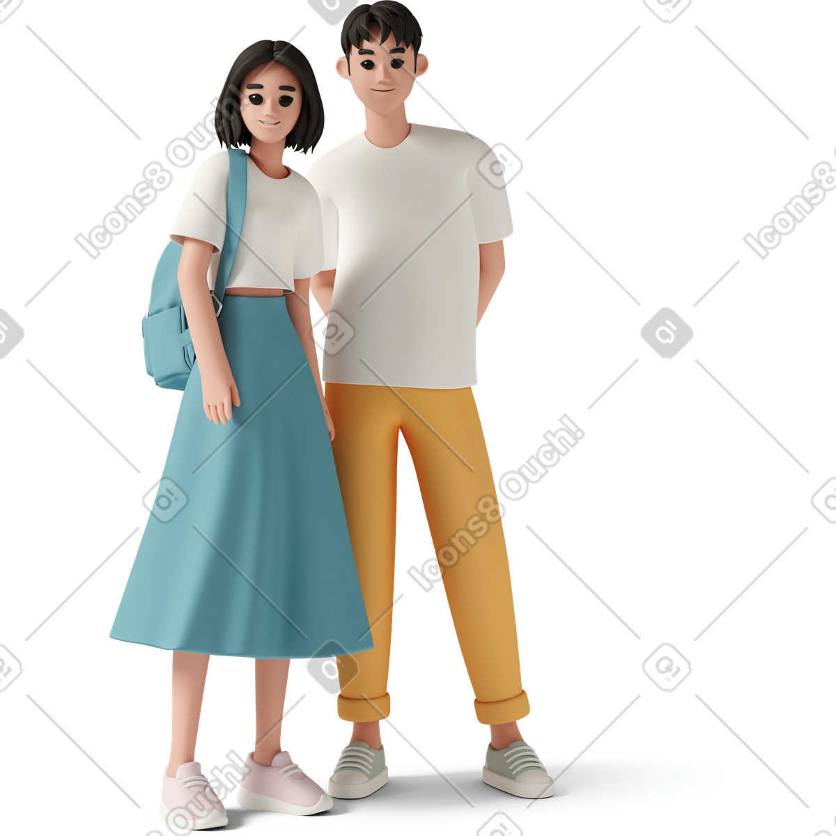 Ilustración Young couple en estilo 3D Casual life a descargar en PNG y SVG
