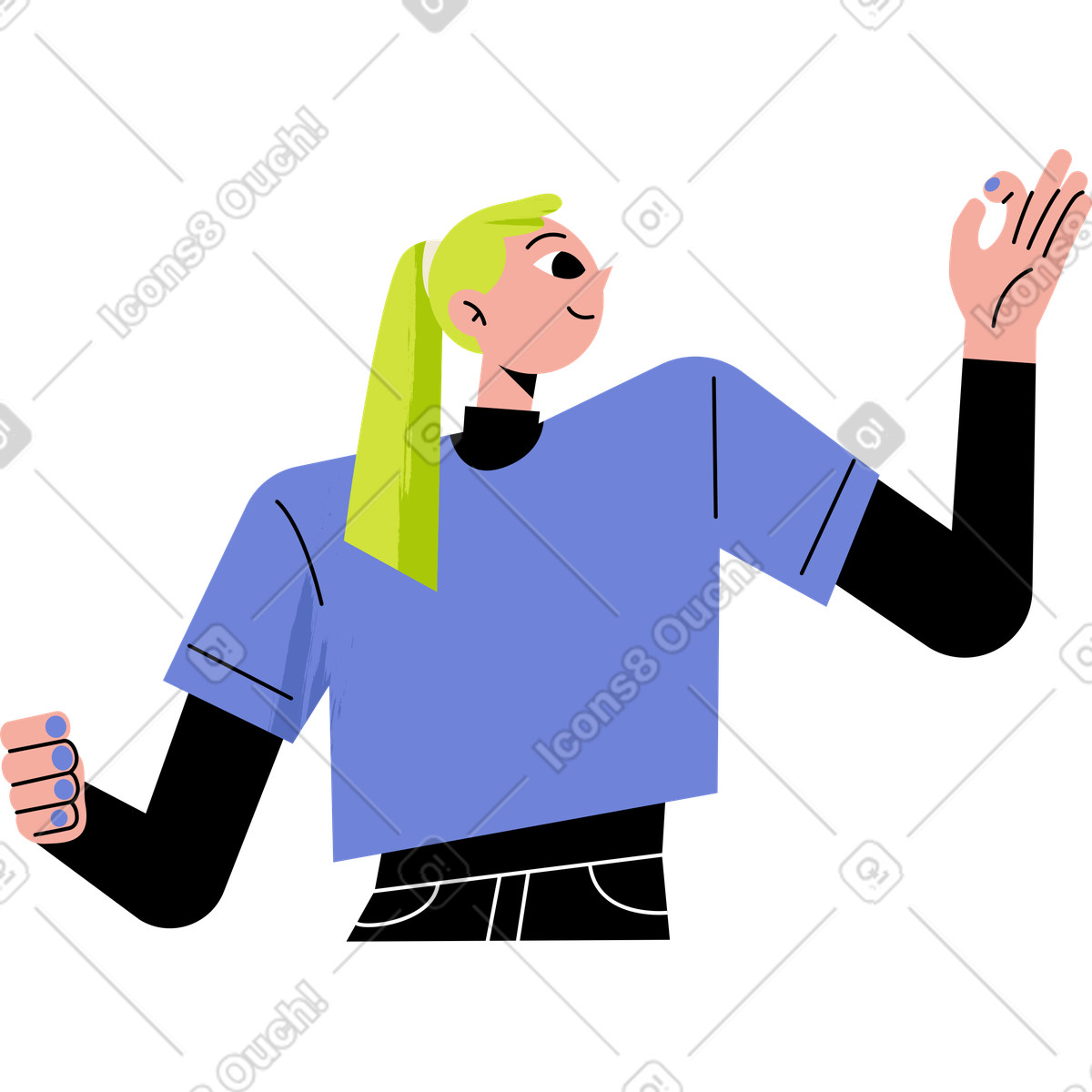 Ilustração de Mulher desvia o olhar e sorri em no estilo Juicy para baixar em PNG, SVG
