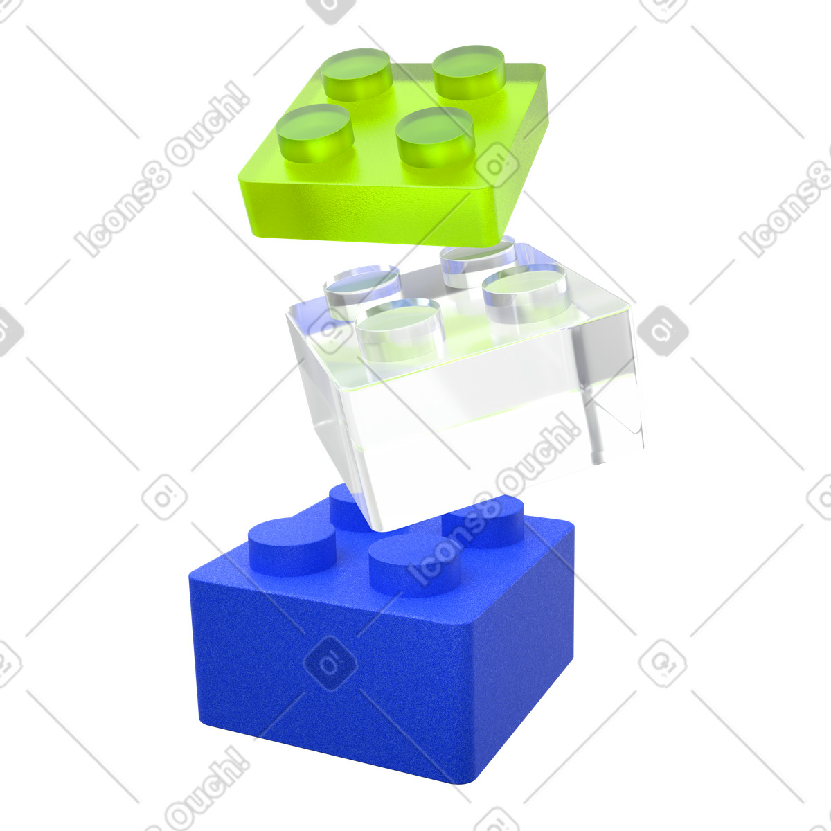 Toy blocks stacked in three layers, Modular software architecture concept illustration in PNG, SVG