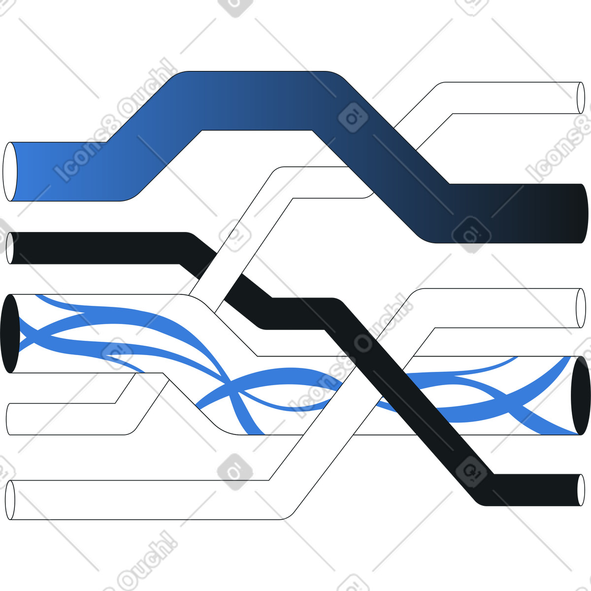 Gebogene rohre-Illustration im Midnight-Stil als Download in PNG, SVG