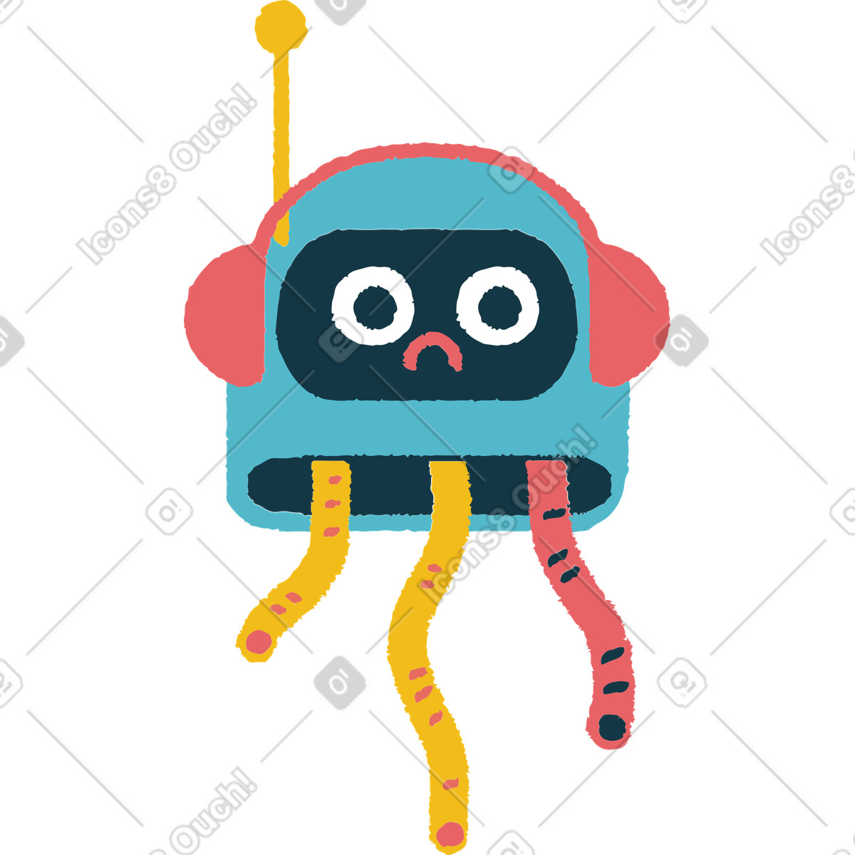 Polpo robot illustrazione in stile Flamenco scarica in PNG, SVG