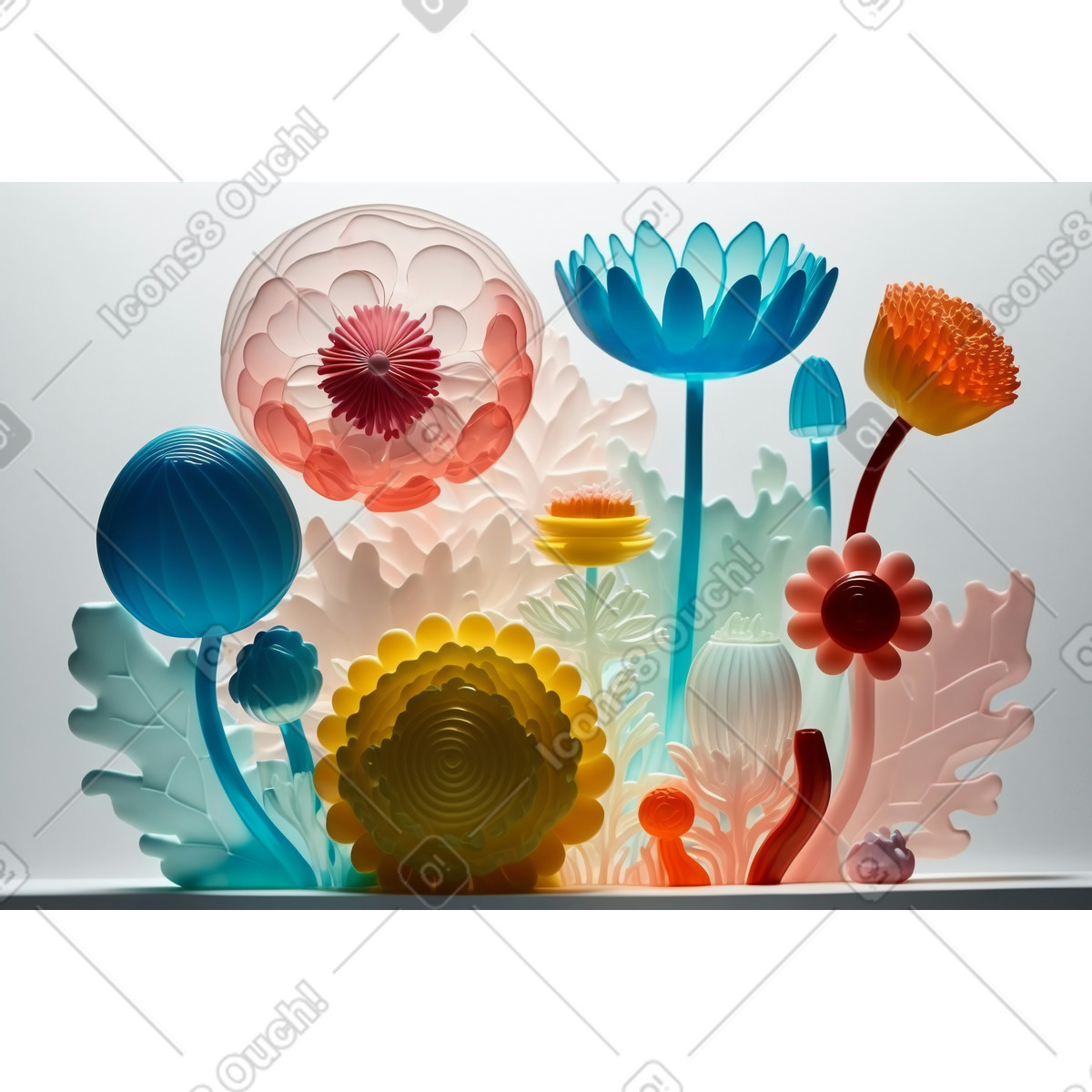 Ilustración Composición de flores abstractas 3d en estilo Experimental a descargar en PNG y SVG