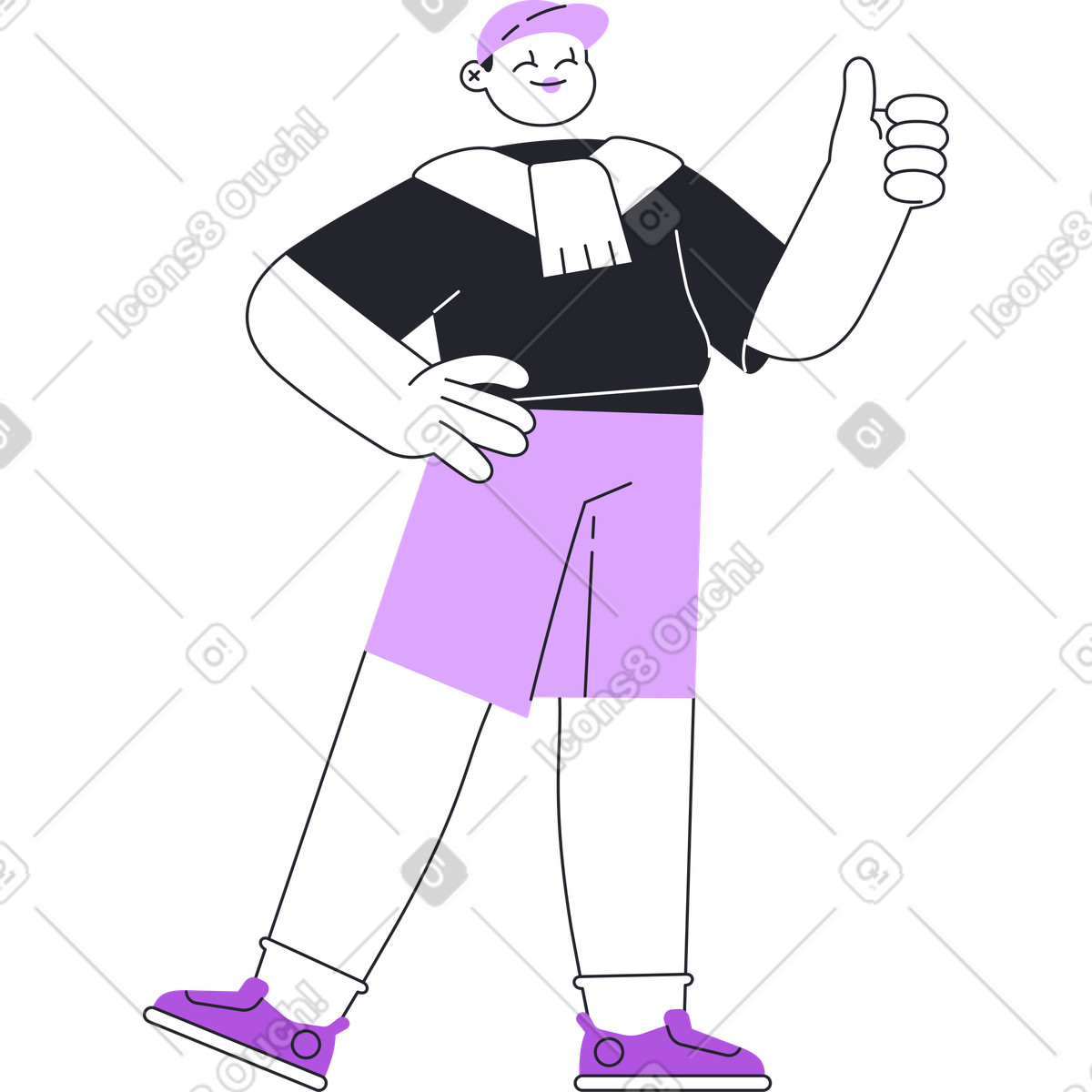 Ilustração de Homem sorridente com boné beisebol mostra polegares para cima em no estilo Grapy baixar em PNG, SVG
